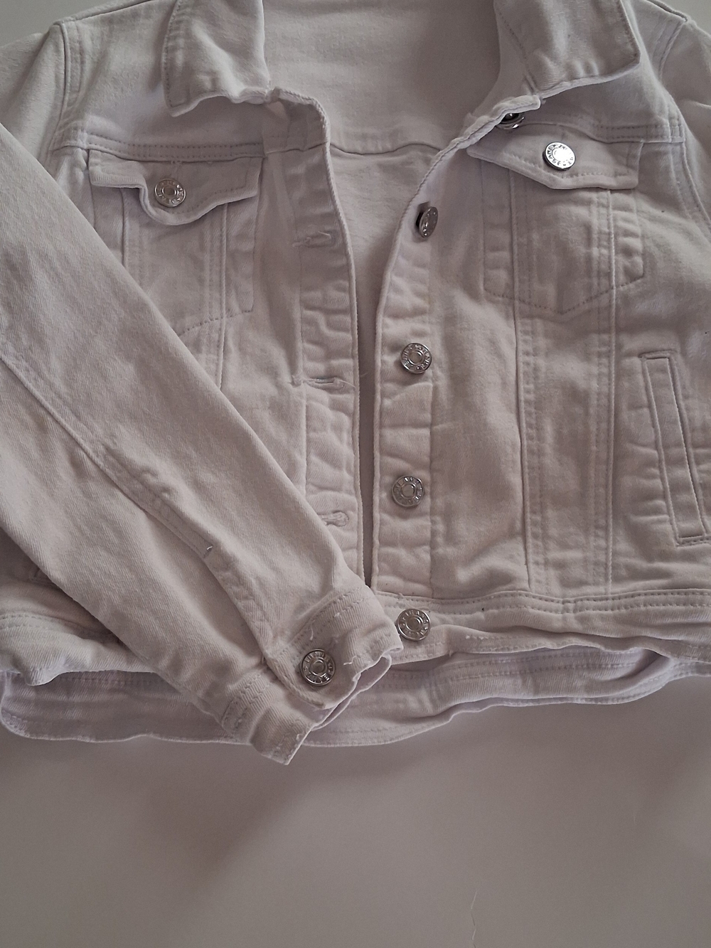 Girl's White Denim Jacket - Classic Collar Button Front